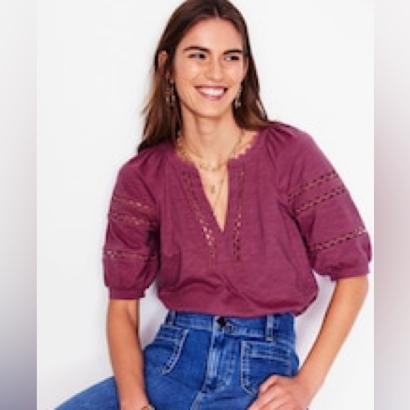 Boden Maisy Rikrak Trim Top with Puff Sleeves, Sz 4 - Picture 2 of 7